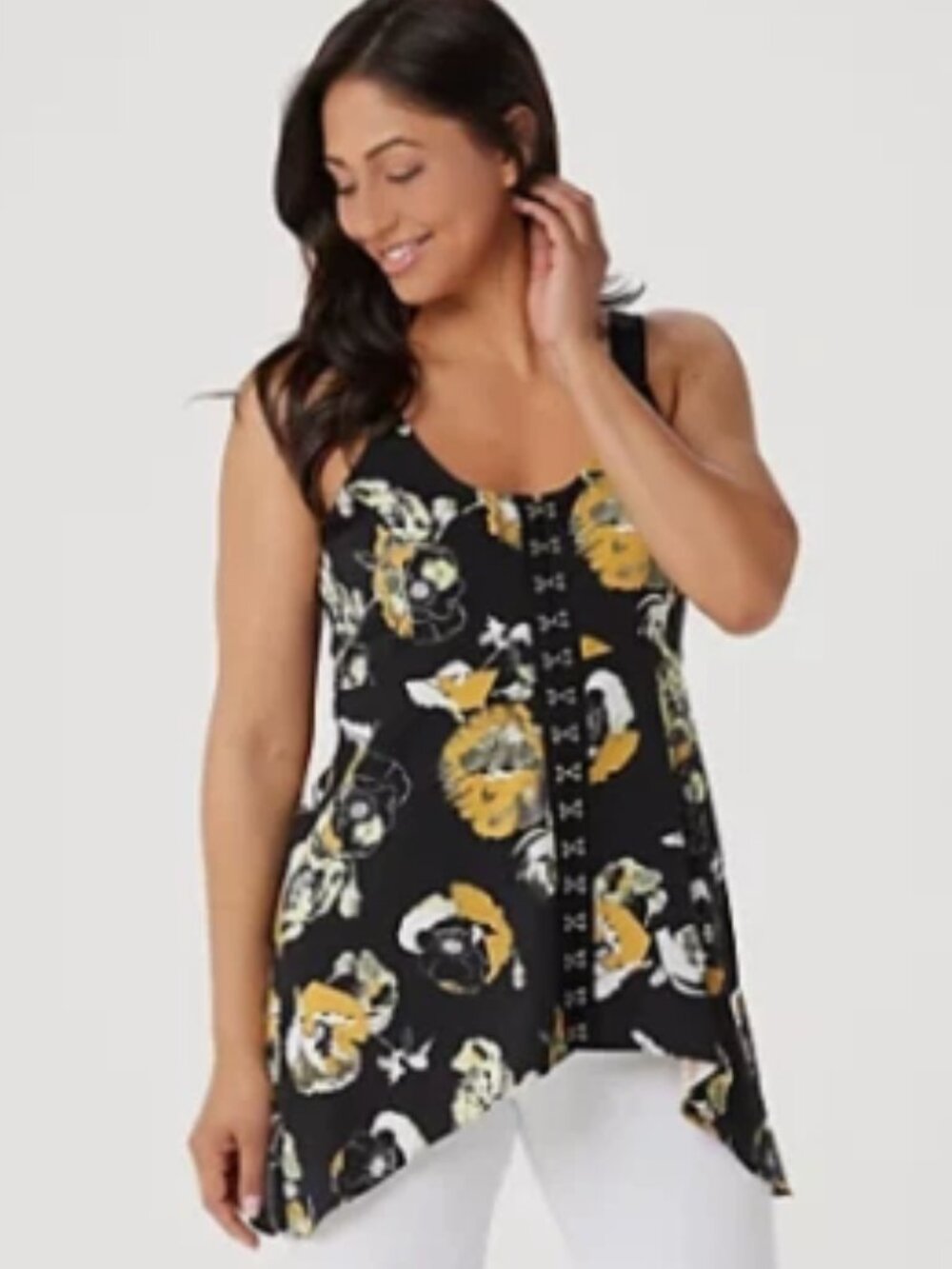 Laurie Felt Poppy Printed Tank-Yellow-Reg 14-A352661-NEW